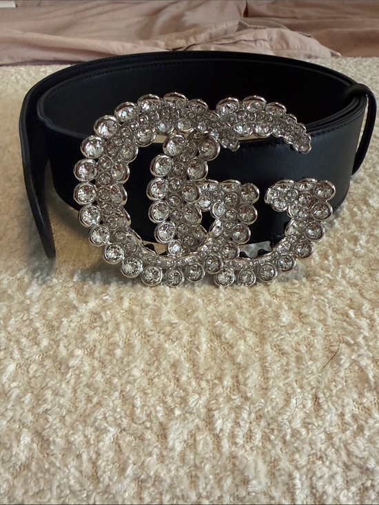 Gucci Accessories - Gucci Black Leather GG Crystal Buckle Belt Size 90/36